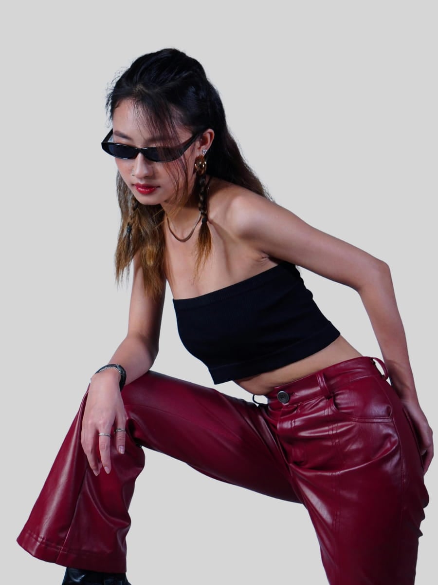 Straight leather trousers